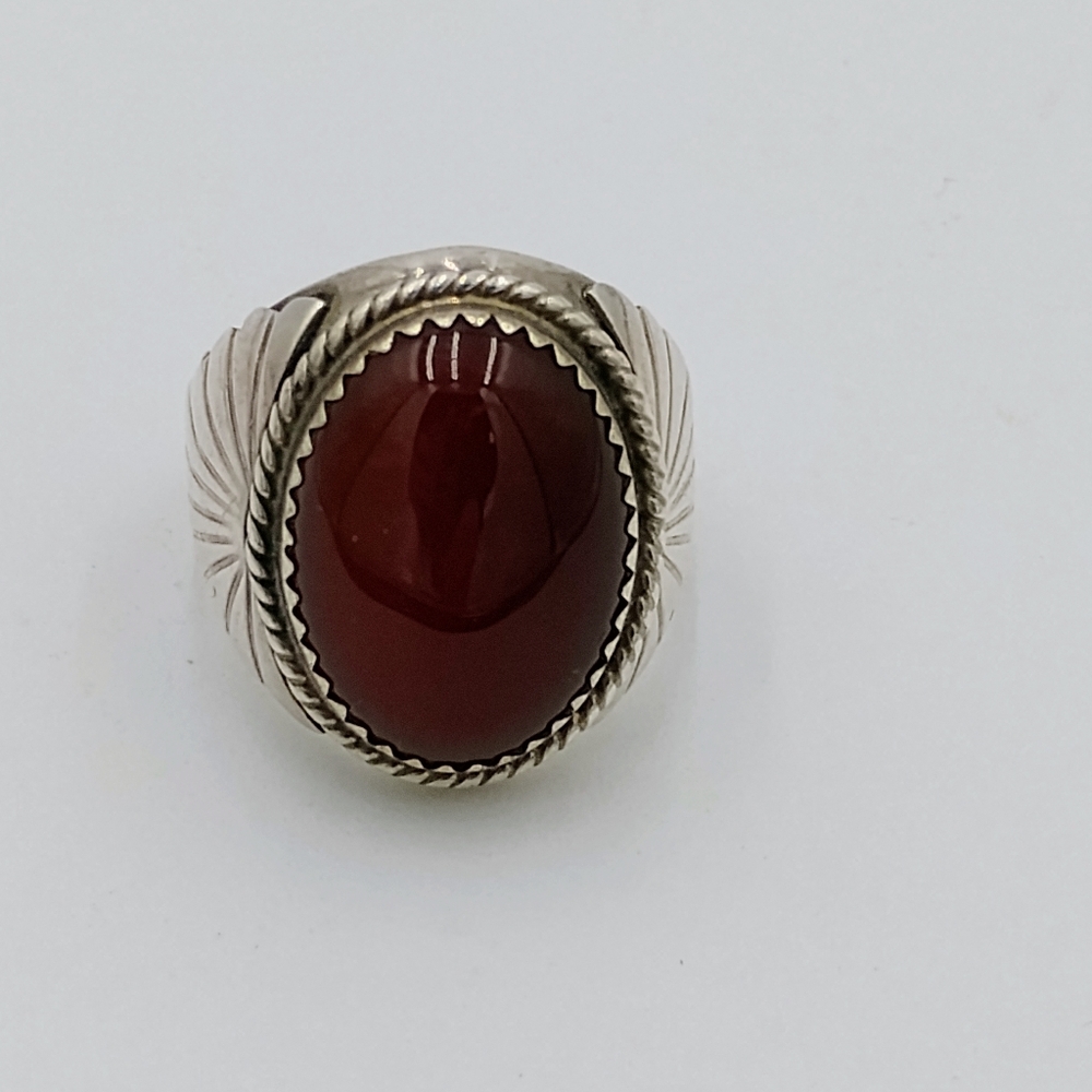 Vintage Navajo Sterling Silver Ring with Carnelian Ken Martinez